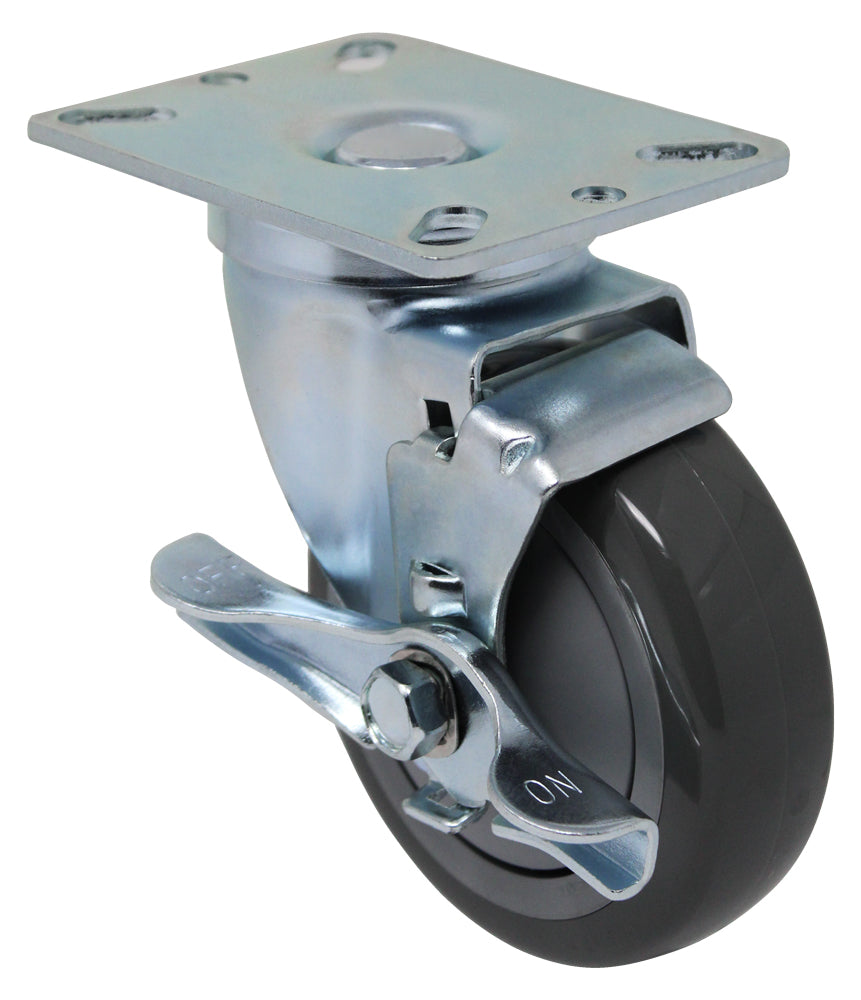 5" Polyurethane Swivel with Brake, Top Plate, 300 lb Capacity