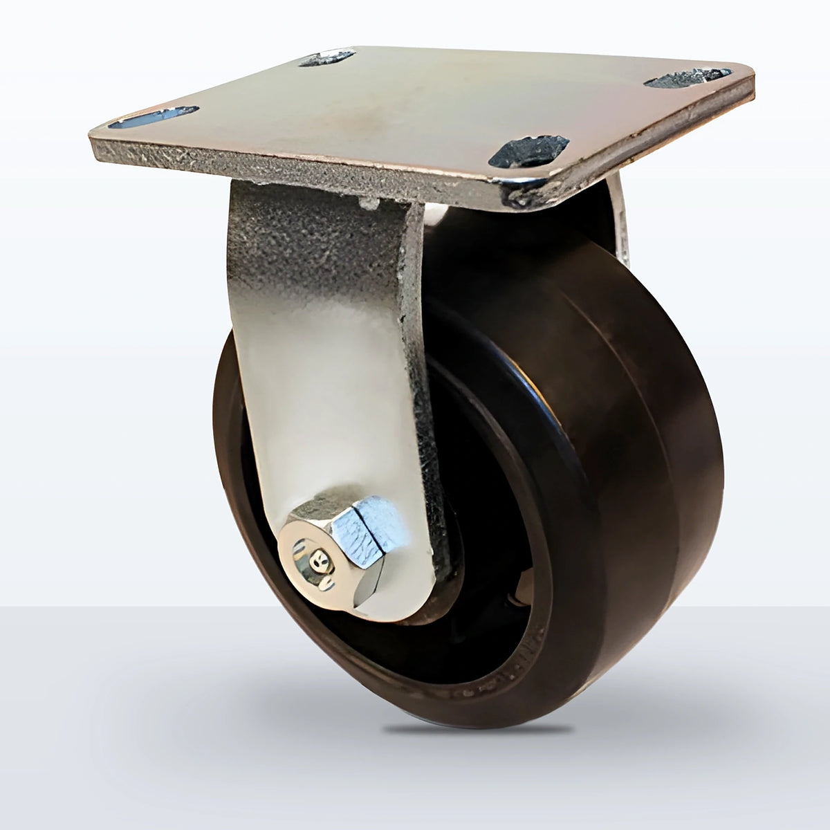 6" Rubber on Cast Iron Caster, Top Plate, 750 lb Capacity - Roller Bearing