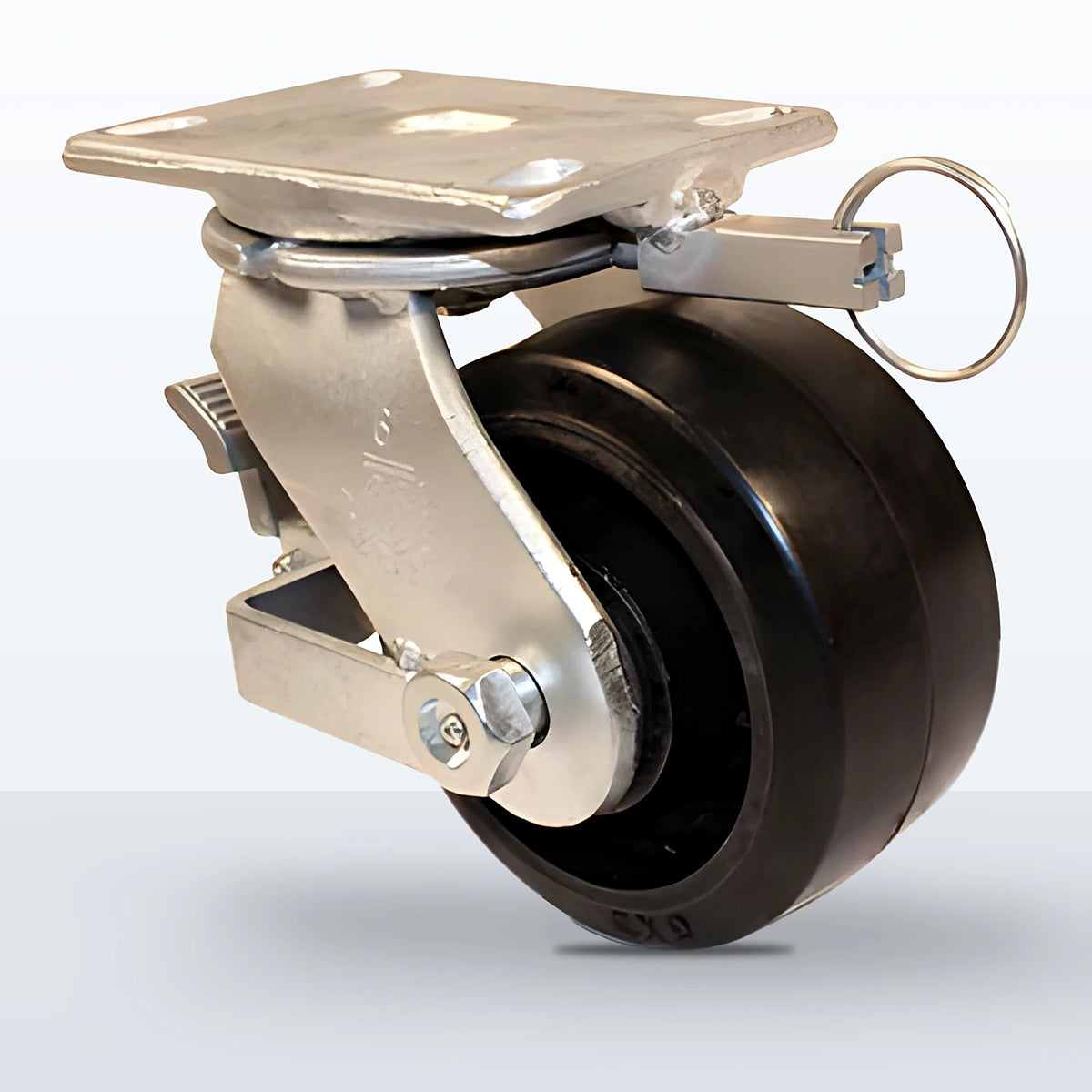 6" Rubber on Cast Iron Caster, Top Plate, 750 lb Capacity - Roller Bearing