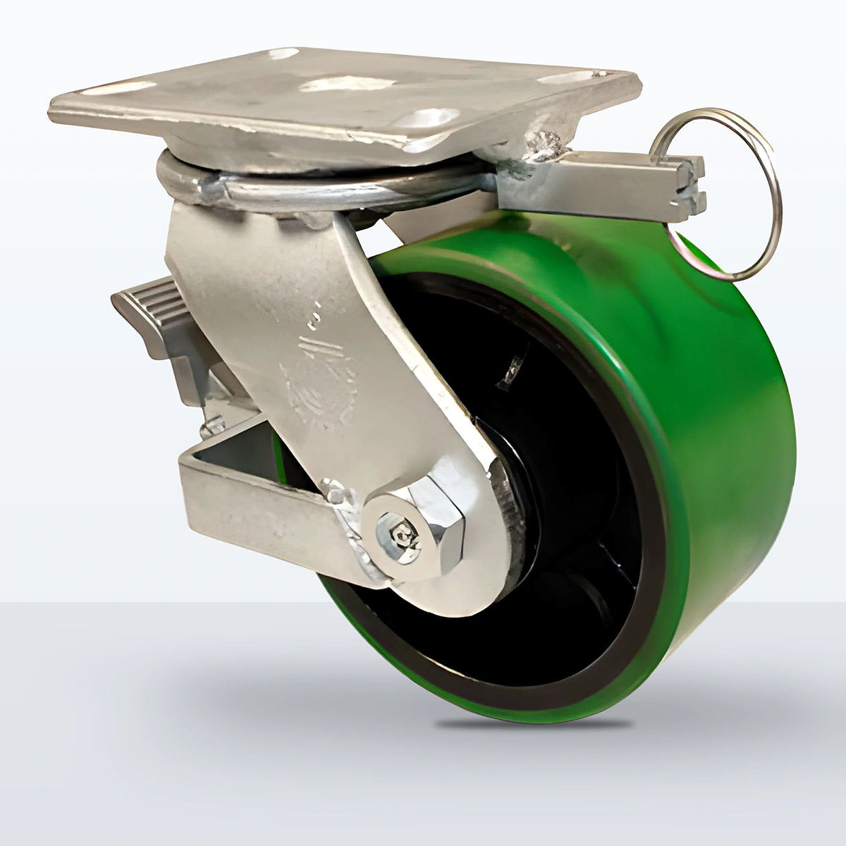6" Polyurethane on Cast Iron Caster, Top Plate, 2000 lb Capacity - Roller Bearing