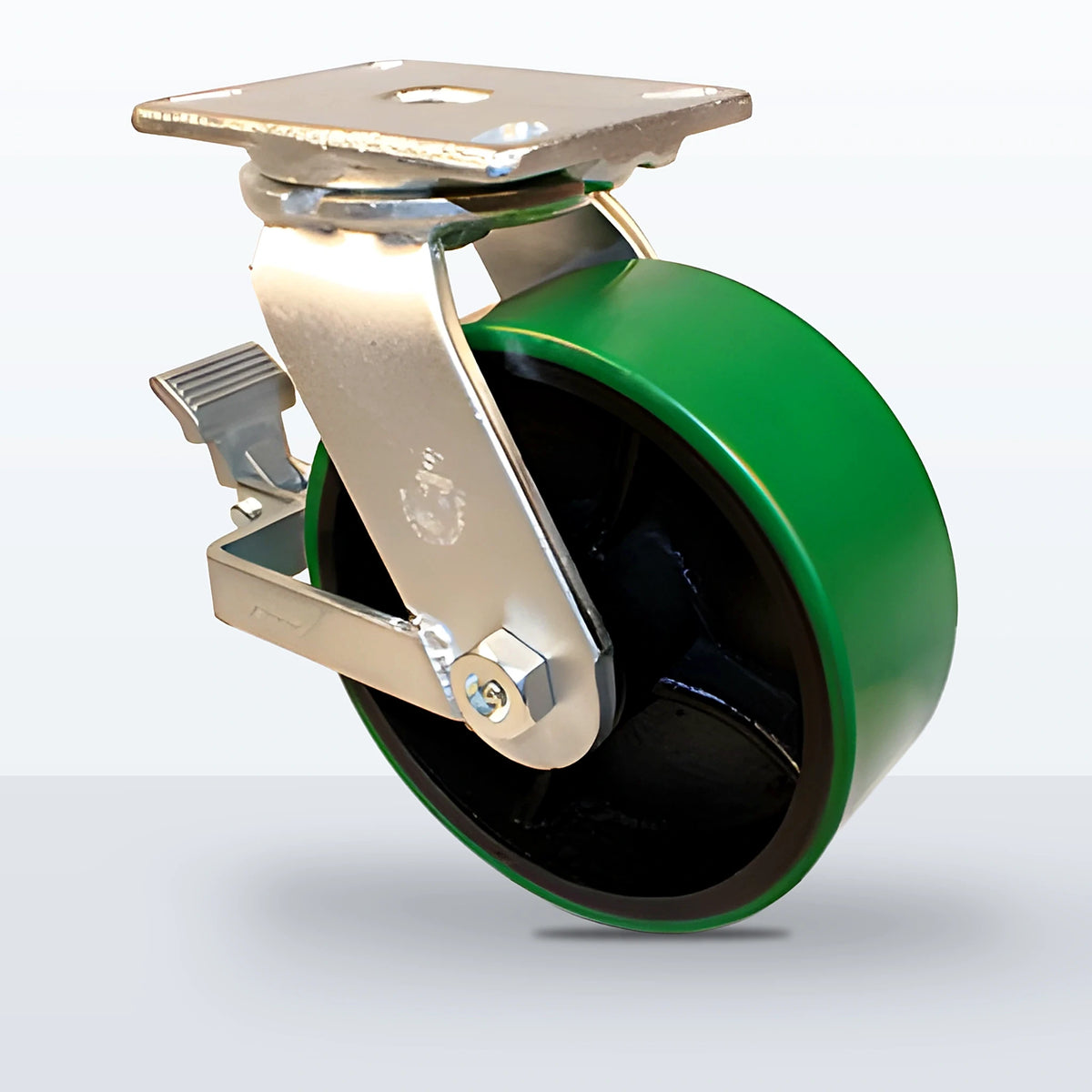 8" Polyurethane on Cast Iron Caster, Top Plate, 2400 lb Capacity - Roller Bearing
