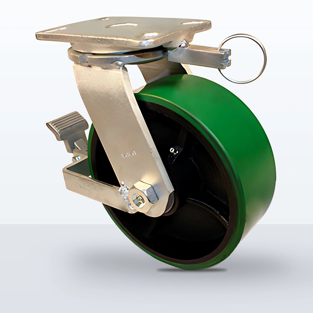 8" Polyurethane on Cast Iron Caster, Top Plate, 2400 lb Capacity - Roller Bearing