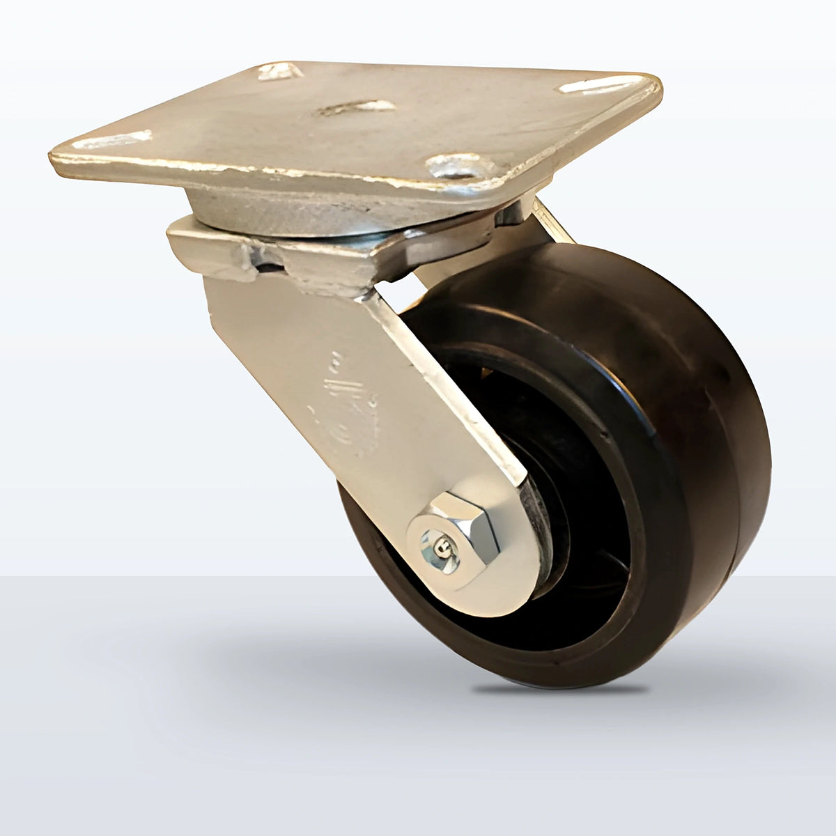 6" Rubber on Cast Iron Caster, Top Plate, 750 lb Capacity - Roller Bearing, 5-1/4 X 7-1/4 Plate