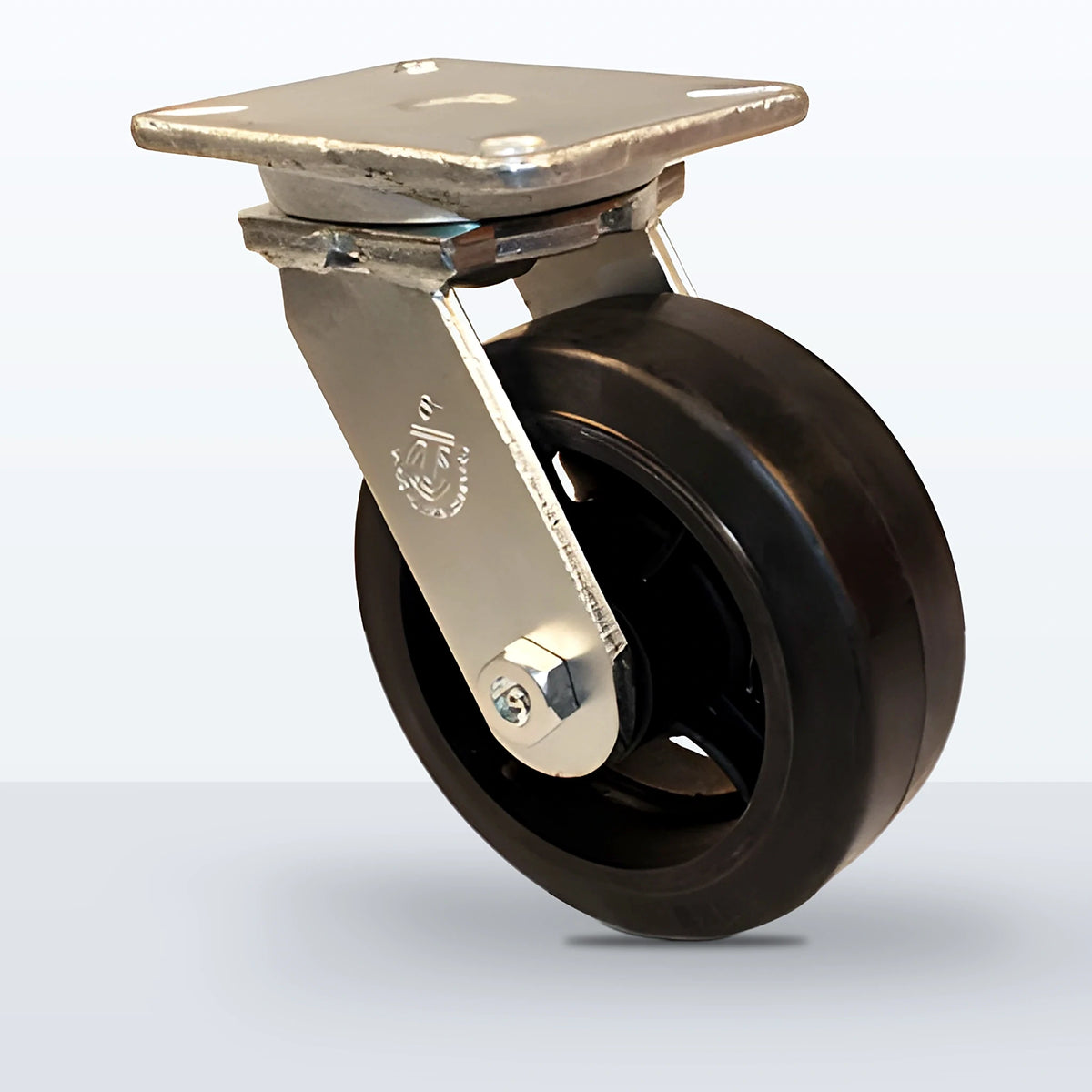 8" Rubber on Cast Iron Caster, Top Plate, 900 lb Capacity - Roller Bearing, 5-1/4 X 7-1/4 Plate
