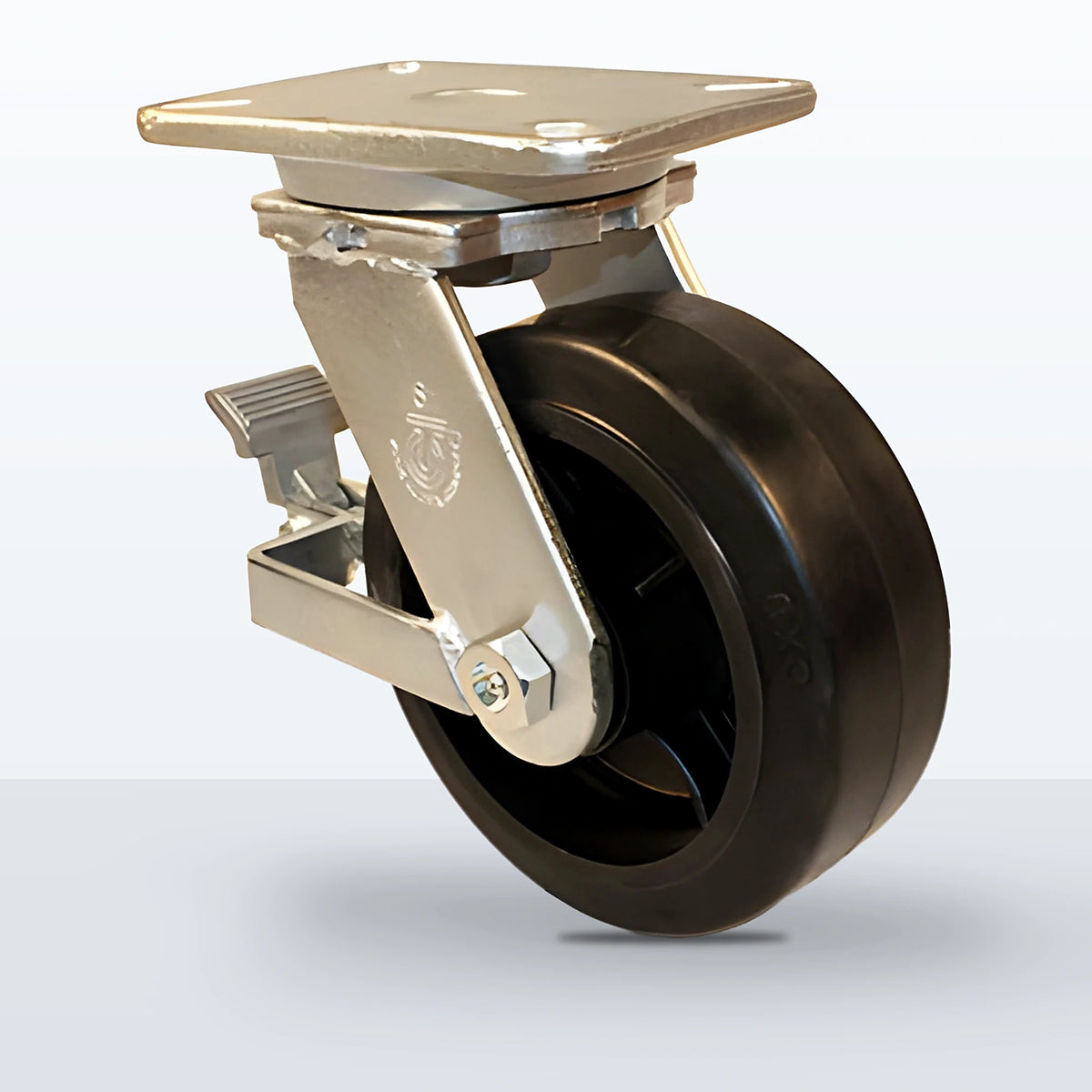 8" Rubber on Cast Iron Caster, Top Plate, 900 lb Capacity - Roller Bearing, 5-1/4 X 7-1/4 Plate