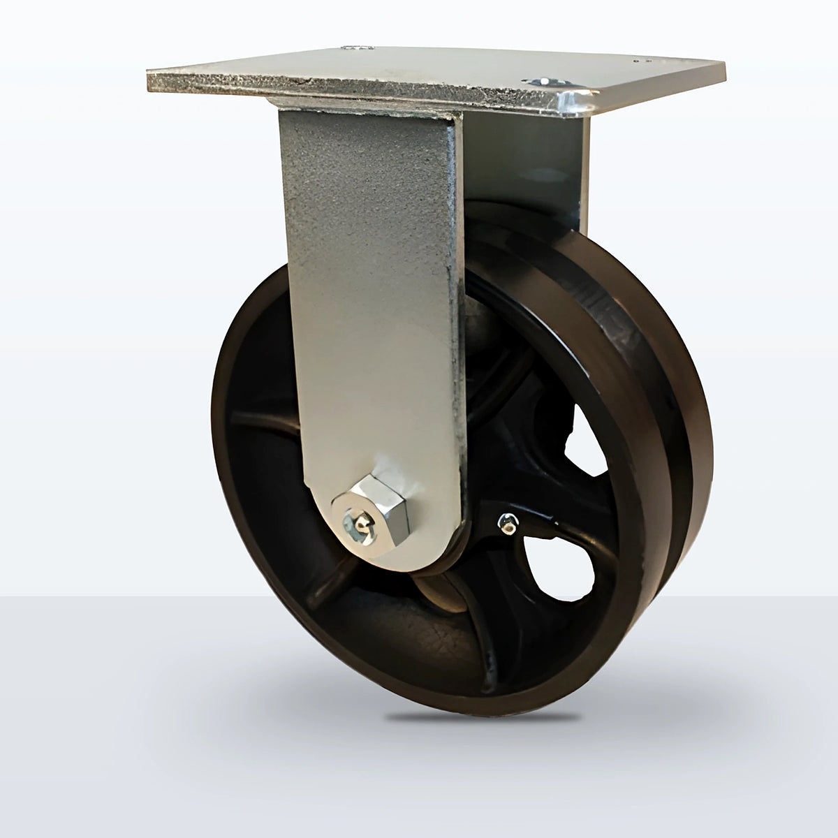 8" V-groove Cast Iron Caster, Top Plate, 3500 lb Capacity - Roller Bearing