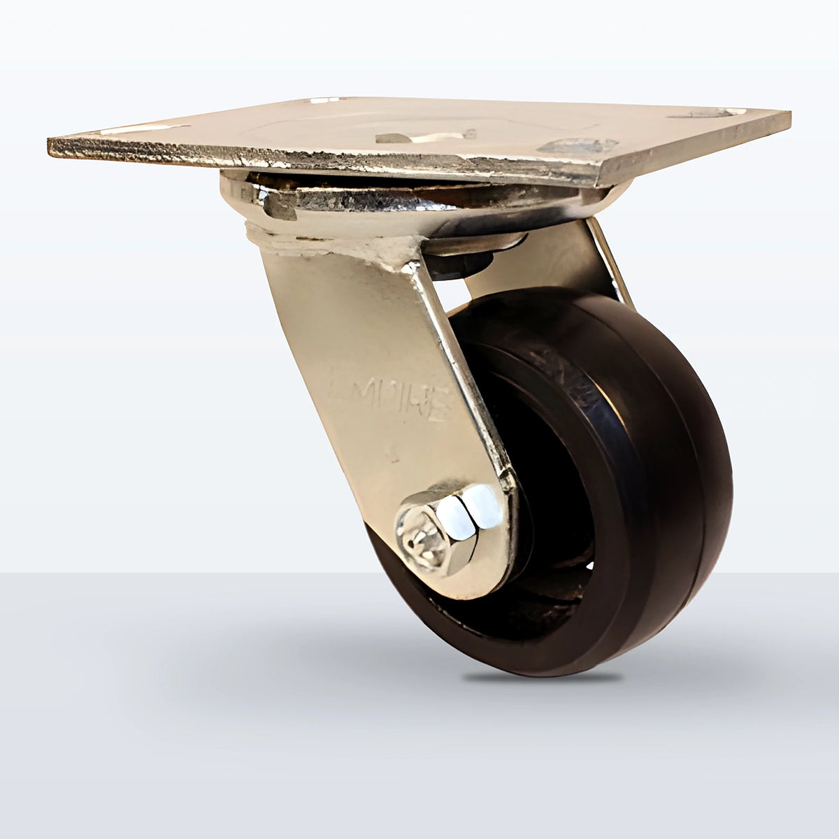4" Rubber on Cast Iron Caster, Top Plate, 400 lb Capacity - Roller Bearing