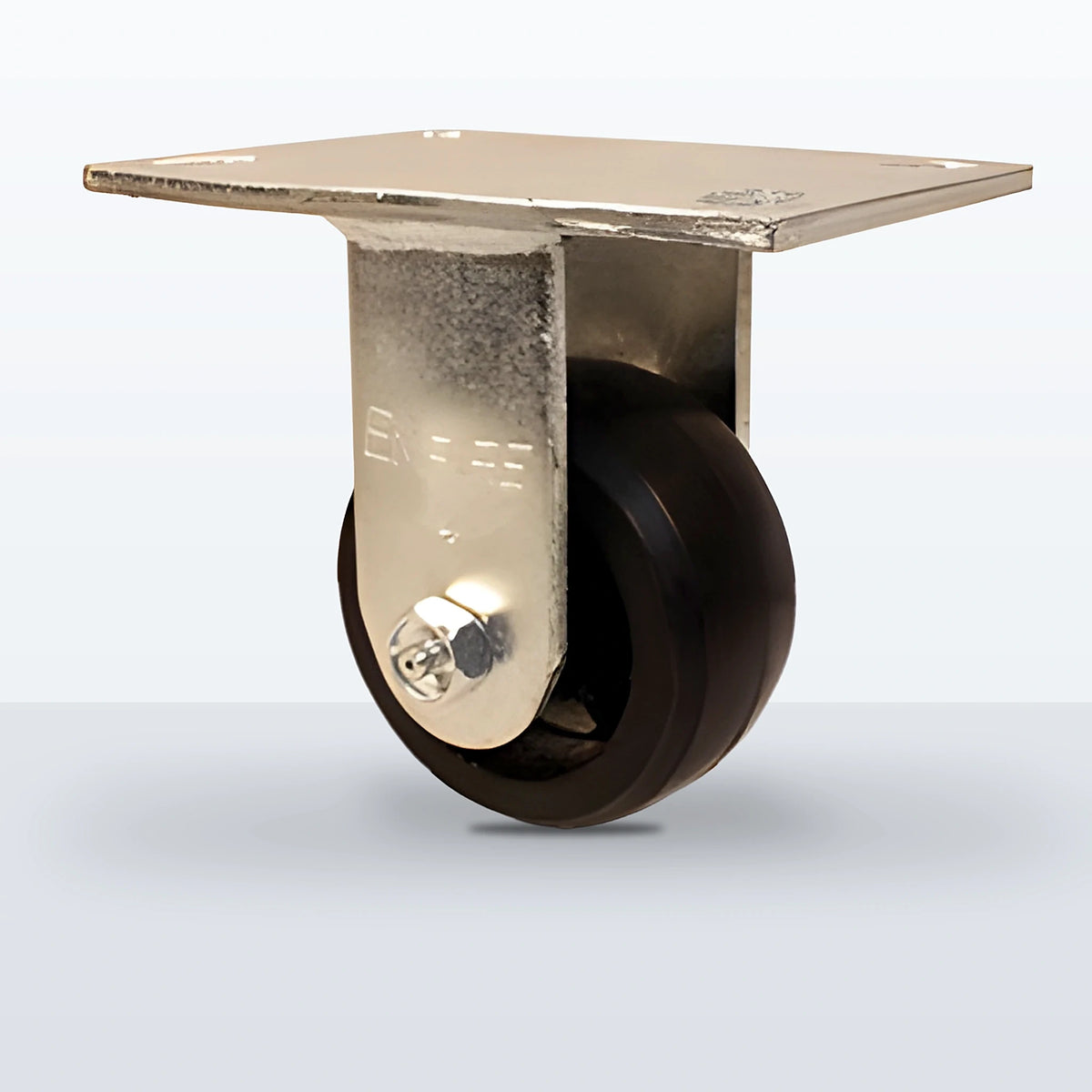 4" Rubber on Cast Iron Caster, Top Plate, 400 lb Capacity - Roller Bearing