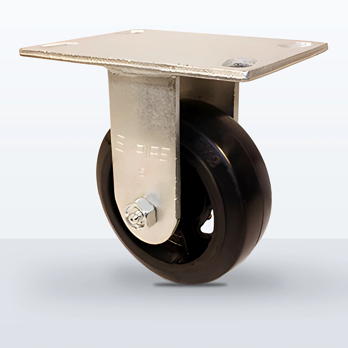 5" Rubber on Cast Iron Caster, Top Plate, 400 lb Capacity - Roller Bearing