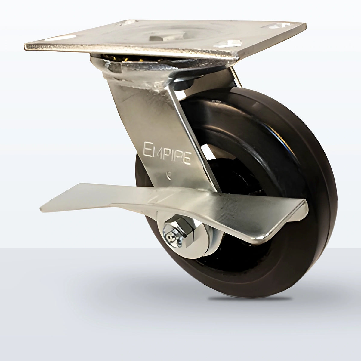 6" Rubber on Cast Iron Caster, Top Plate, 550 lb Capacity - Roller Bearing