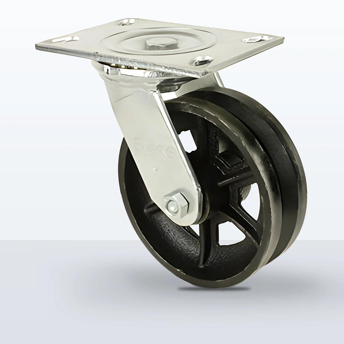 6" V-groove Cast Iron Caster, Top Plate, 1000 lb Capacity - Roller Bearing
