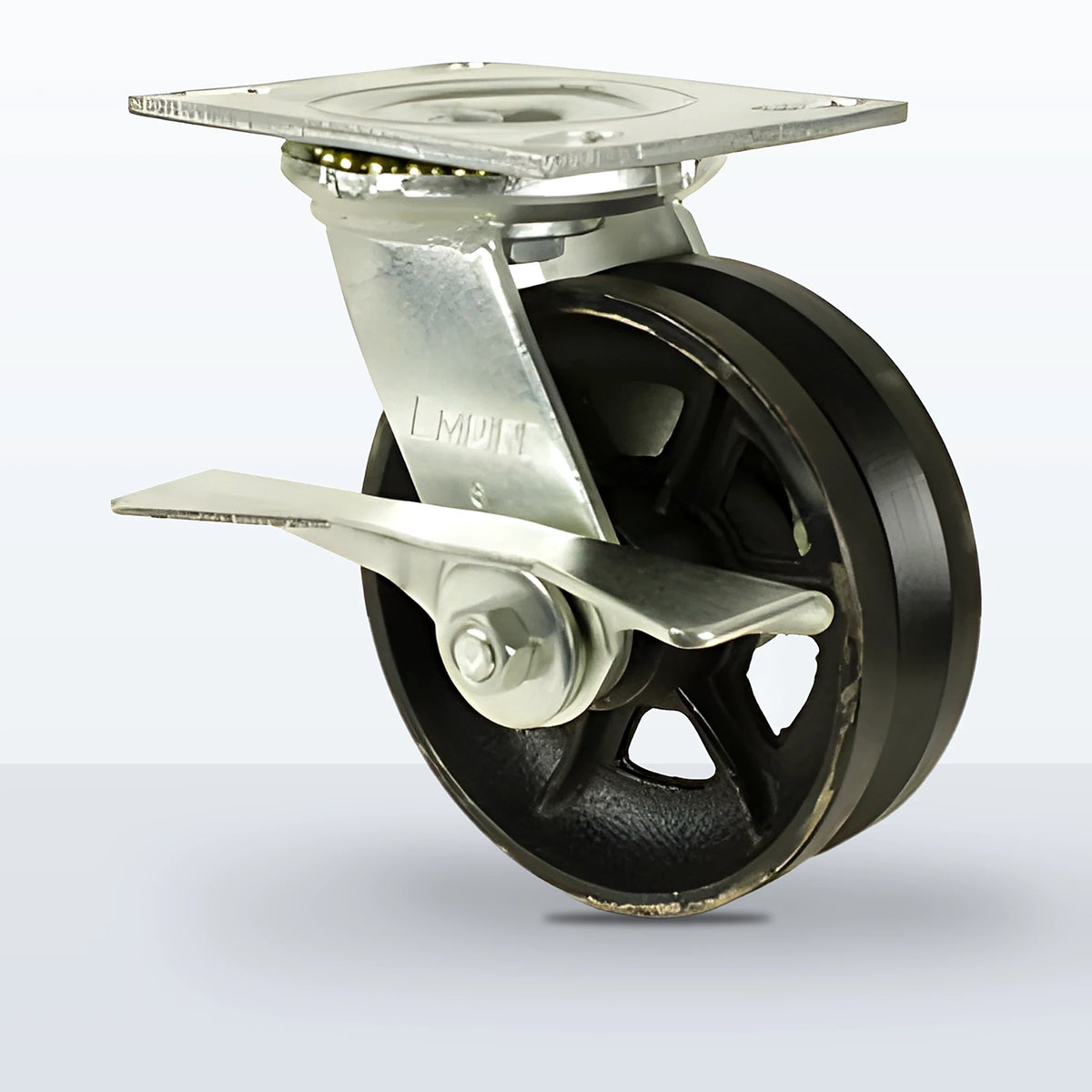 6" V-groove Cast Iron Caster, Top Plate, 1000 lb Capacity - Roller Bearing