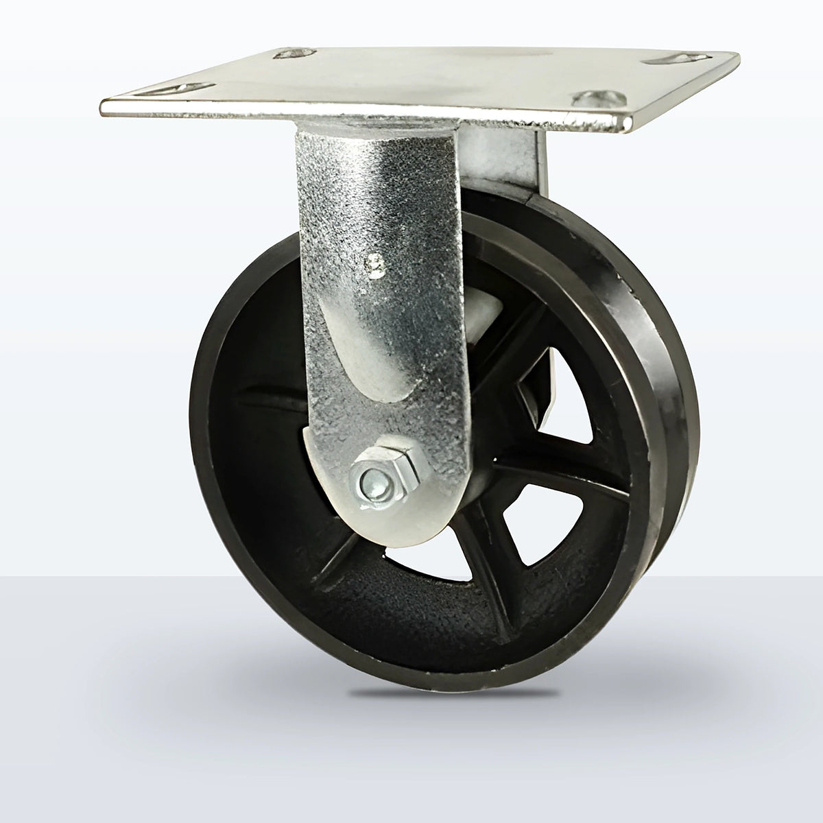 6" V-groove Cast Iron Caster, Top Plate, 1000 lb Capacity - Roller Bearing