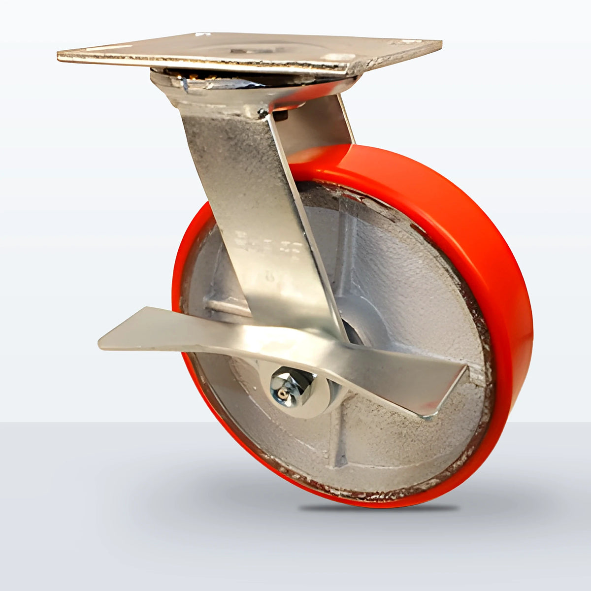 8" Polyurethane on Cast Iron Caster, Top Plate, 1250 lb Capacity - Roller Bearing