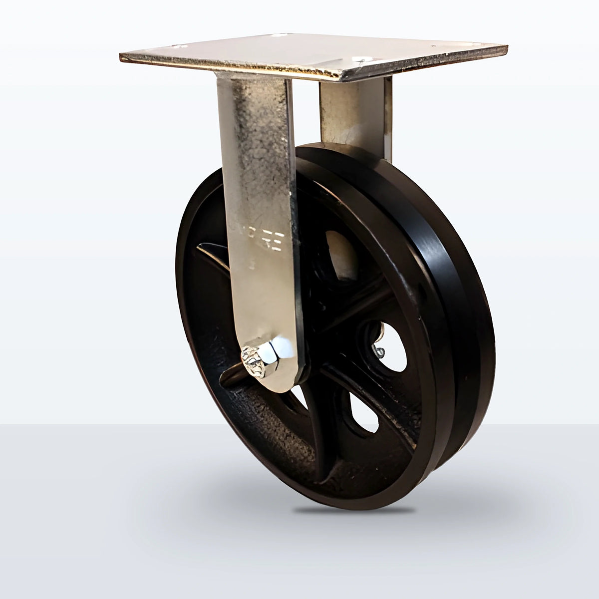 8" V-groove Cast Iron Caster, Top Plate, 1200 lb Capacity - Roller Bearing