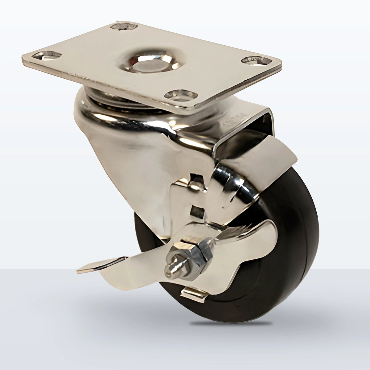 Stainless Steel 3" Hard Rubber Caster, Top Plate, 275 lb Capacity - Plain