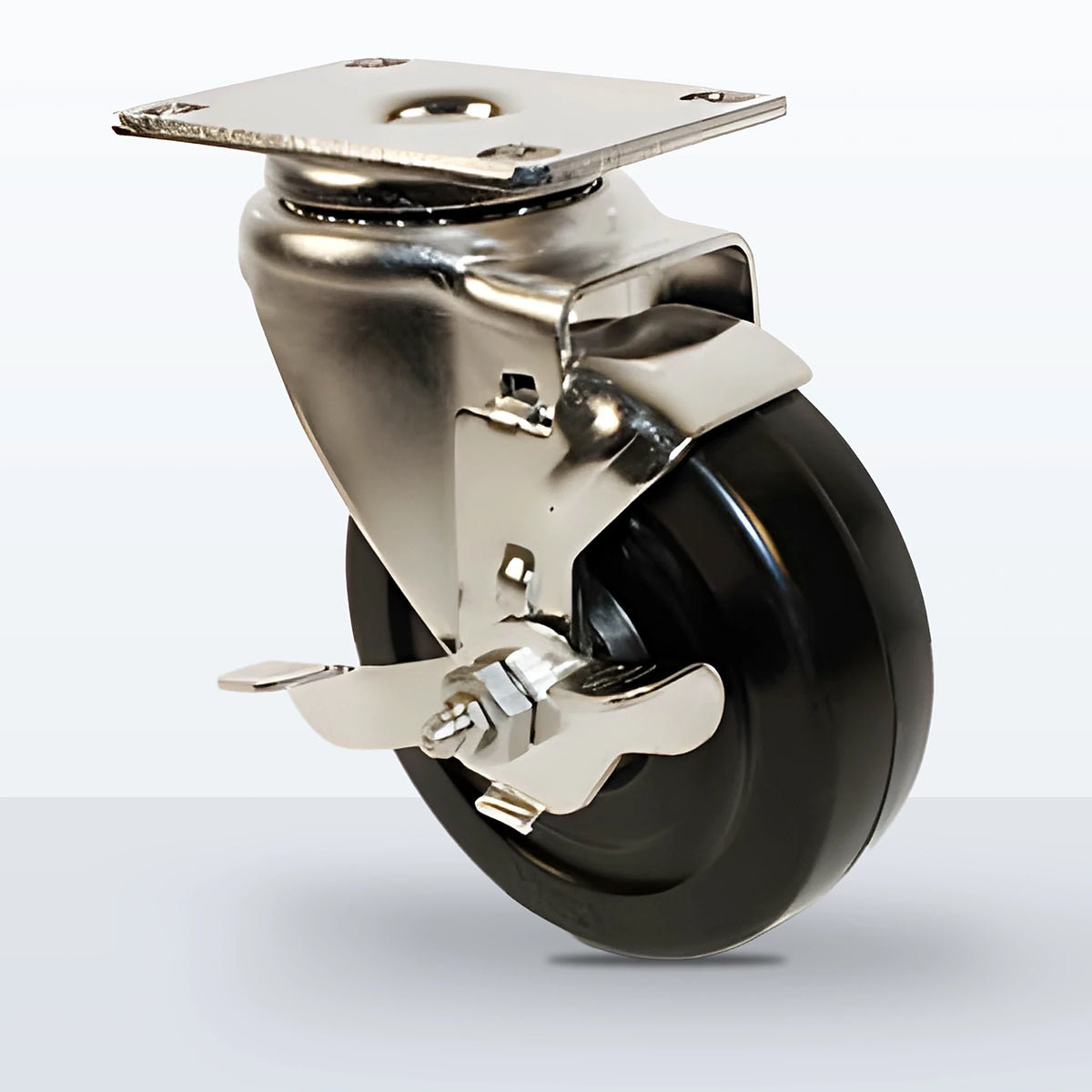 Stainless Steel 4" Hard Rubber Caster, Top Plate, 300 lb Capacity - Plain