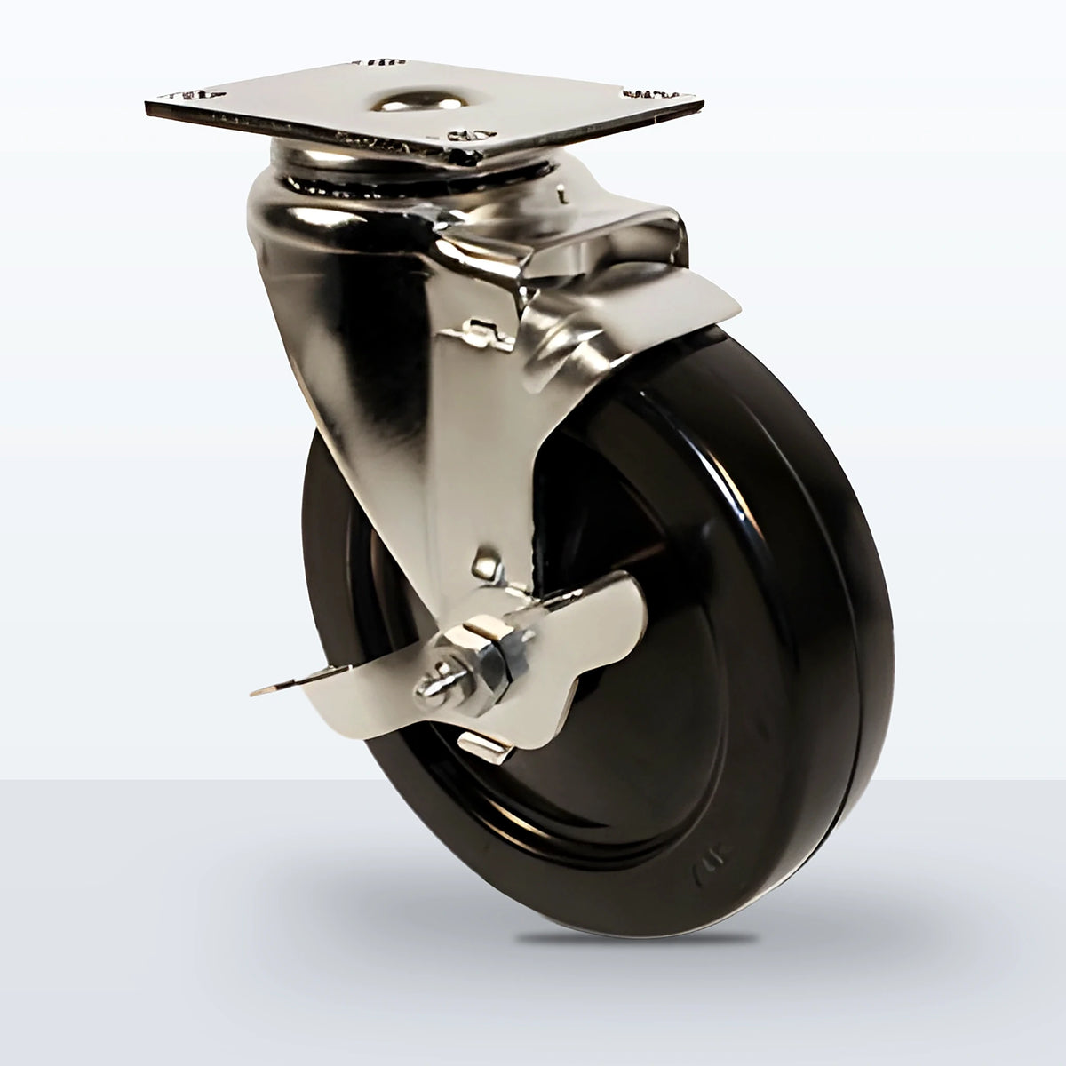 Stainless Steel 5" Hard Rubber Caster, Top Plate, 325 lb Capacity - Plain