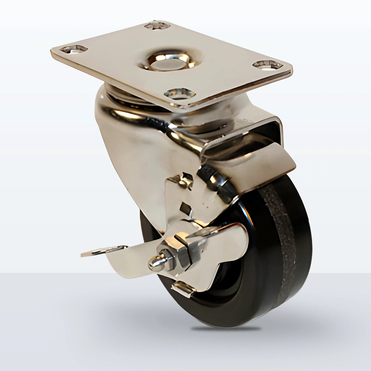 Stainless Steel 3" Phenolic Caster, Top Plate, 350 lb Capacity - Plain with Stainless Top Hat Bushings