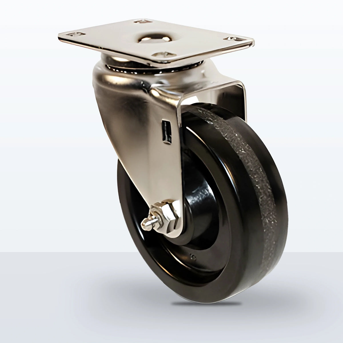 Stainless Steel 4" Phenolic Caster, Top Plate, 350 lb Capacity - Plain with Stainless Top Hat Bushings