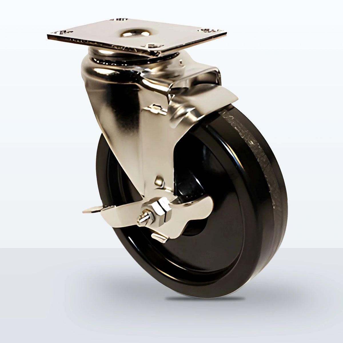 Stainless Steel 5" Phenolic Caster, Top Plate, 350 lb Capacity - Plain with Stainless Top Hat Bushings