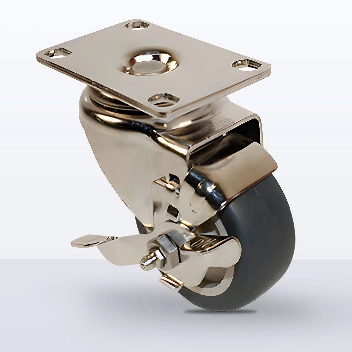 Stainless Steel 3" Thermoplastic Rubber on Polypropylene Caster, Top Plate, 210 lb Capacity - Plain with Stainless Steel Bushing