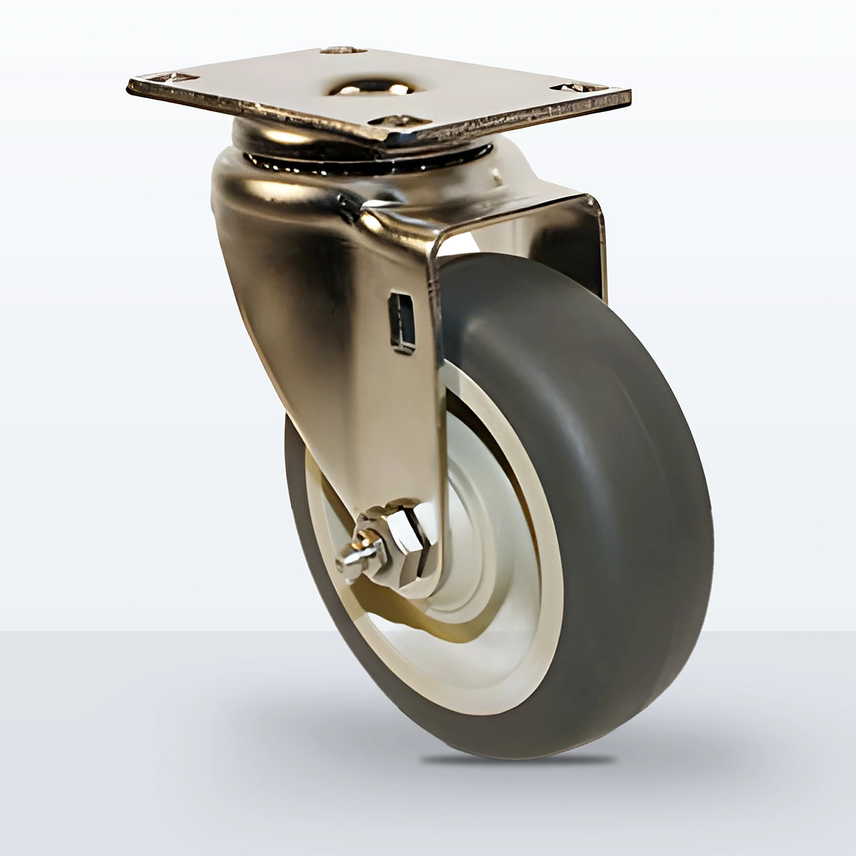 Stainless Steel 4" Thermoplastic Rubber on Polypropylene Caster, Top Plate, 250 lb Capacity - Plain with Stainless Steel Bushing