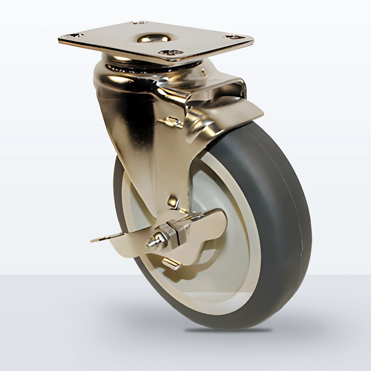Stainless Steel 5" Thermoplastic Rubber on Polypropylene Caster, Top Plate, 300 lb Capacity - Plain with Stainless Steel Bushing