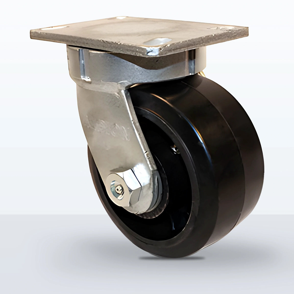 6" Rubber on Cast Iron Caster, Top Plate, 750 lb Capacity - Roller Bearing, 4-1/2 X 6-1/4 Plate