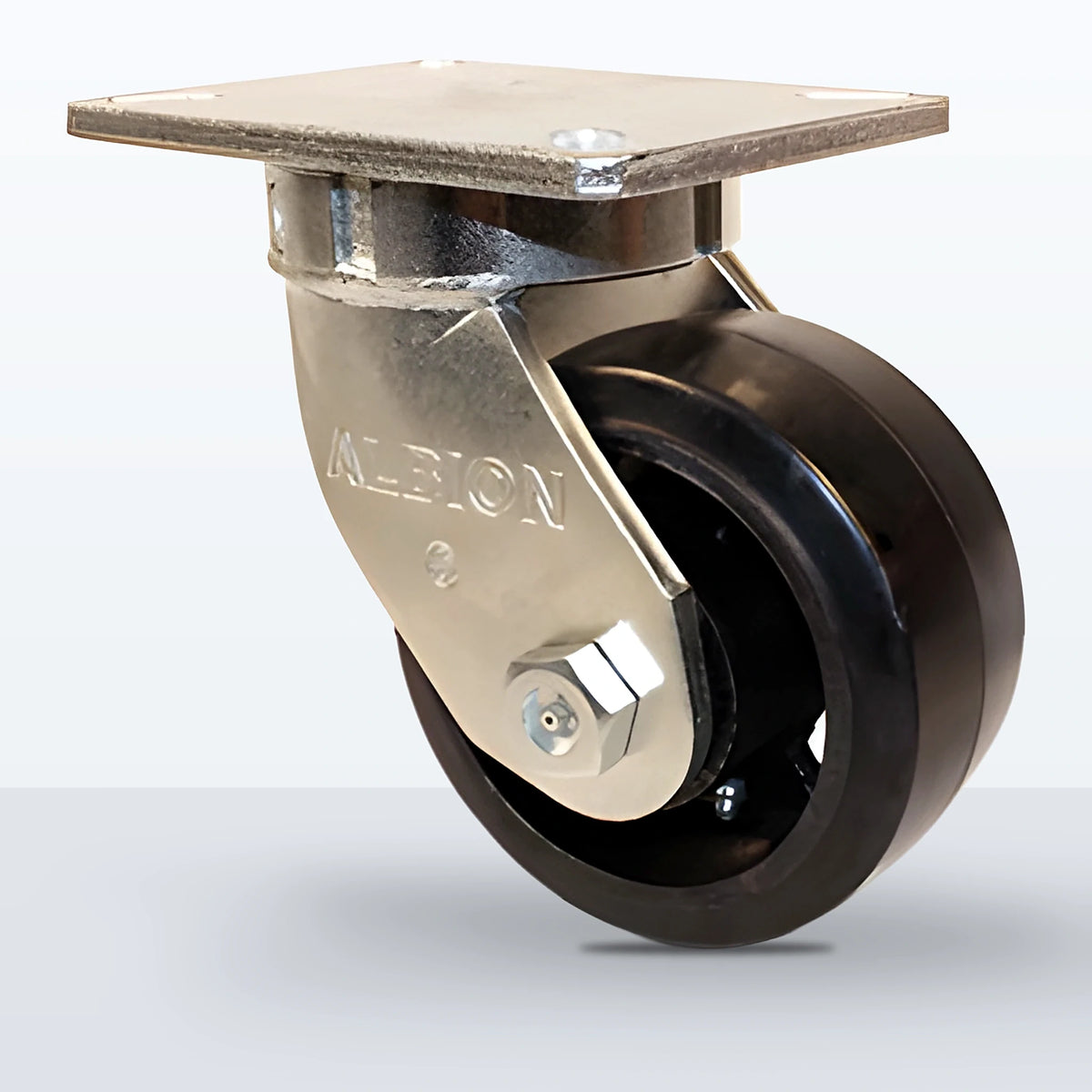 6" Rubber on Cast Iron Caster, Top Plate, 750 lb Capacity - Roller Bearing, 5-1/4 X 7-1/4 Plate, 8" Overall Height