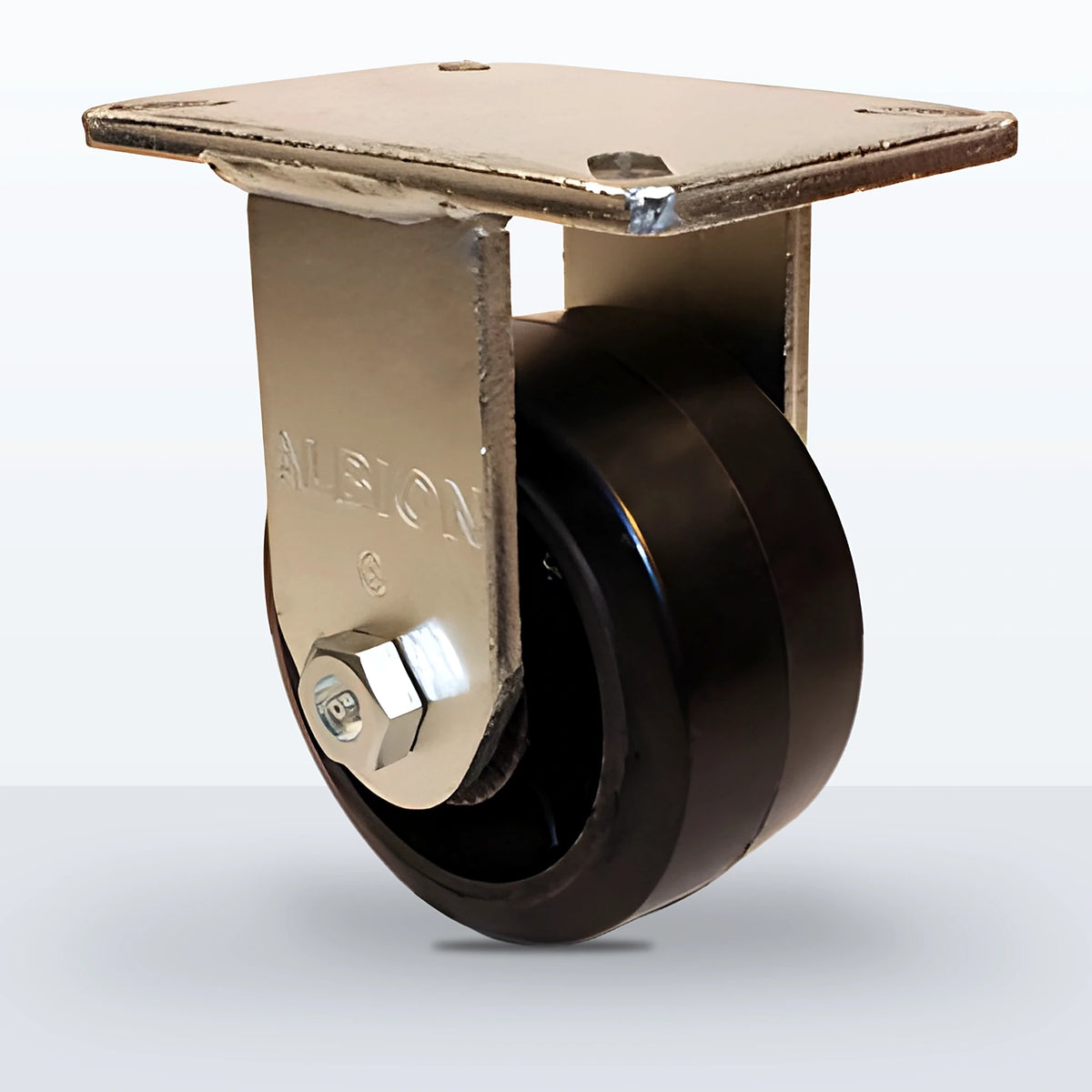 6" Rubber on Cast Iron Caster, Top Plate, 750 lb Capacity - Roller Bearing, 5-1/4 X 7-1/4 Plate, 8" Overall Height