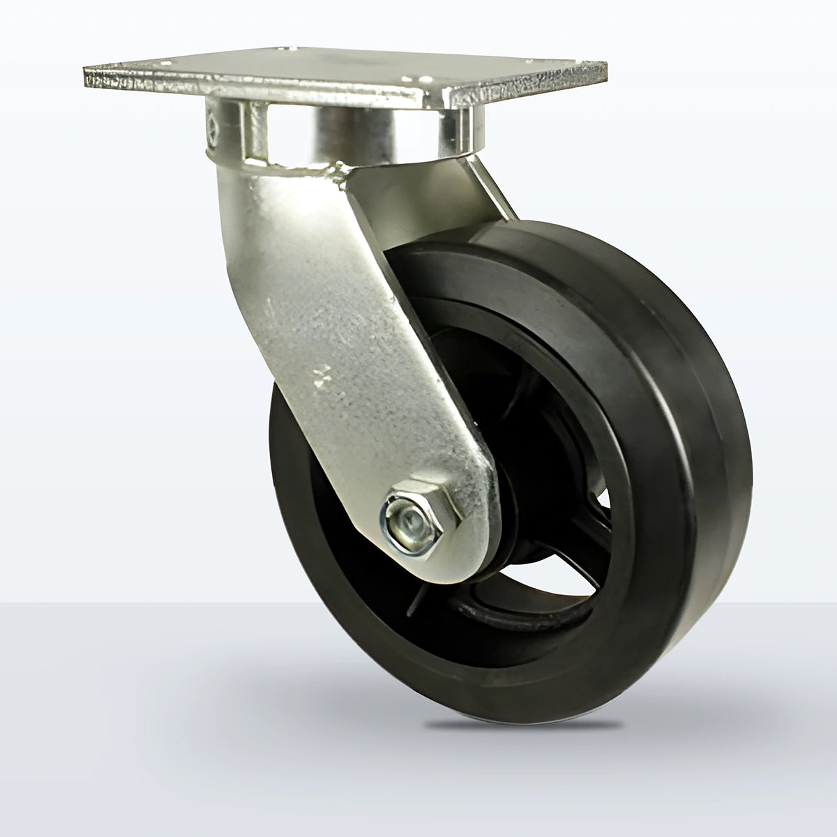 8" Rubber on Cast Iron Caster, Top Plate, 900 lb Capacity - Roller Bearing, 5-1/4 X 7-1/4 Plate, 10-1/2" Overall Height
