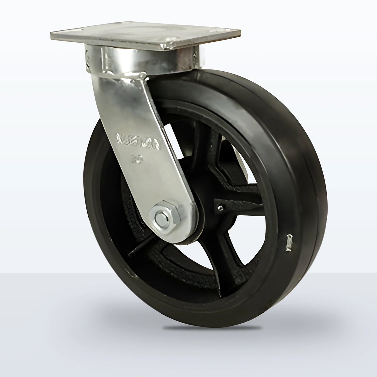 10" Rubber on Cast Iron Caster, Top Plate, 1100 lb Capacity - Roller Bearing, 4-1/2 X 6-1/4 Plate