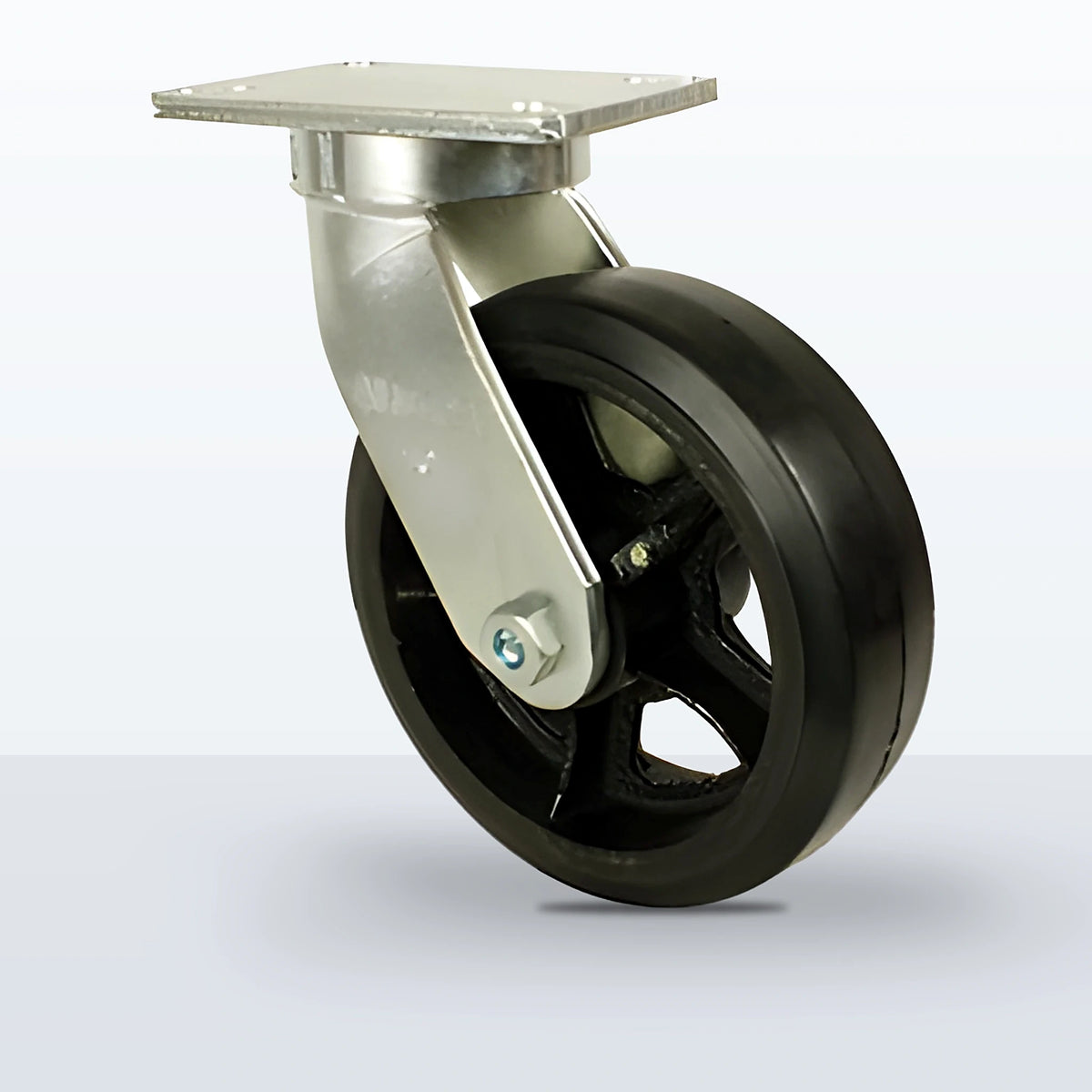 10" Rubber on Cast Iron Caster, Top Plate, 1100 lb Capacity - Roller Bearing, 5-1/4 X 7-1/4 Plate, 12-1/2" Overall Height