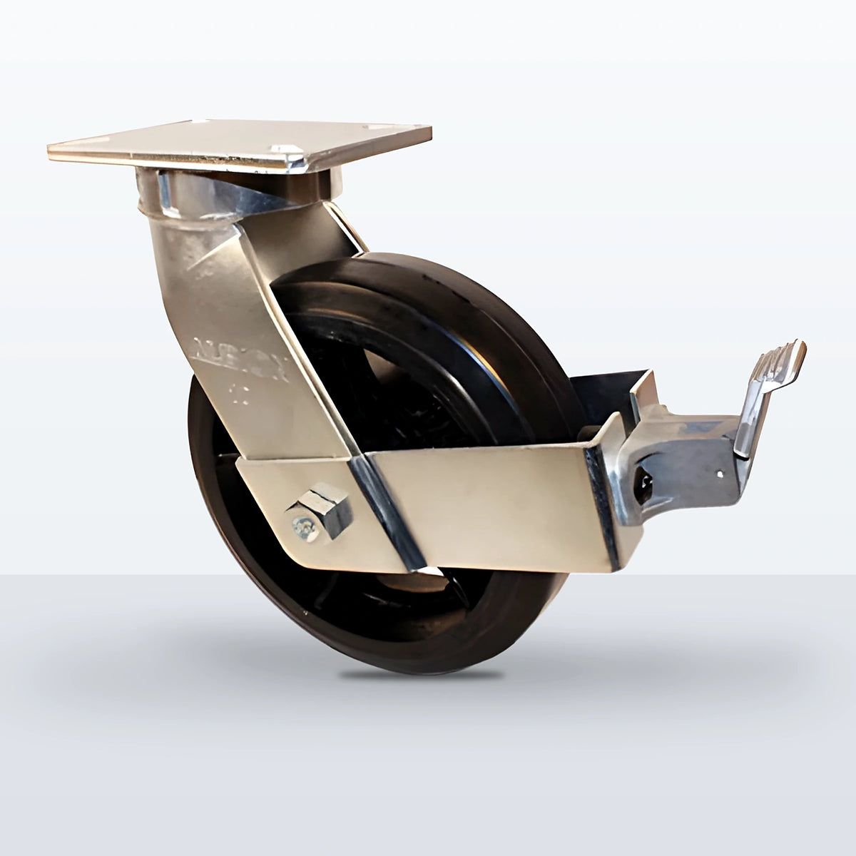 10" Rubber on Cast Iron Caster, Top Plate, 1100 lb Capacity - Roller Bearing, 5-1/4 X 7-1/4 Plate, 12-1/2" Overall Height