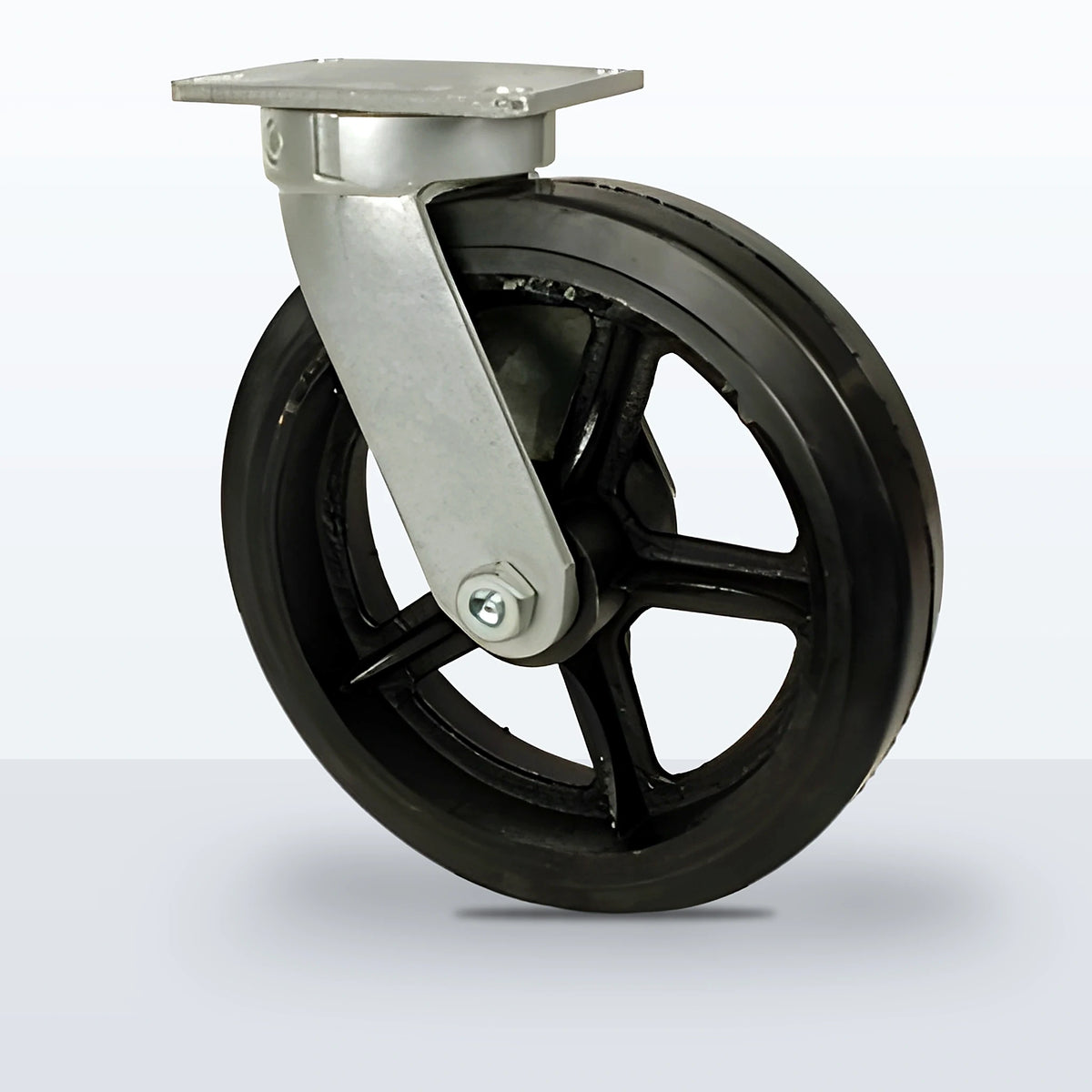 12" Rubber on Cast Iron Caster, Top Plate, 1300 lb Capacity - Roller Bearing, 4-1/2 X 6-1/4 Plate