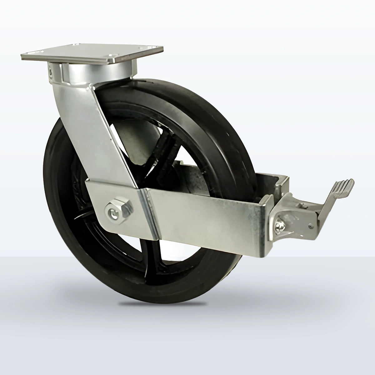 12" Rubber on Cast Iron Caster, Top Plate, 1300 lb Capacity - Roller Bearing, 4-1/2 X 6-1/4 Plate
