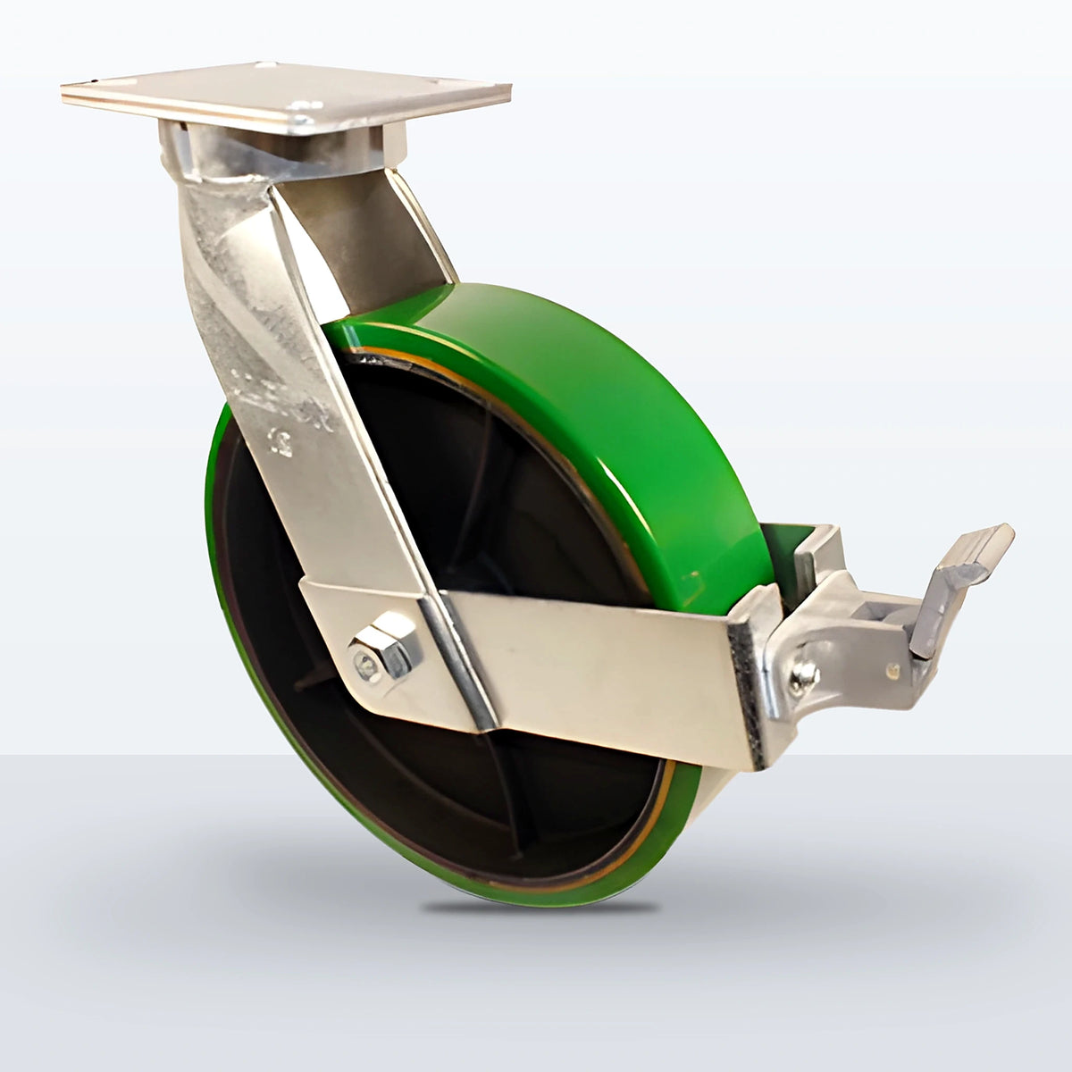 12" Polyurethane on Cast Iron Caster, Top Plate, 3500 lb Capacity - Roller Bearing, 5-1/4 X 7-1/4 Plate