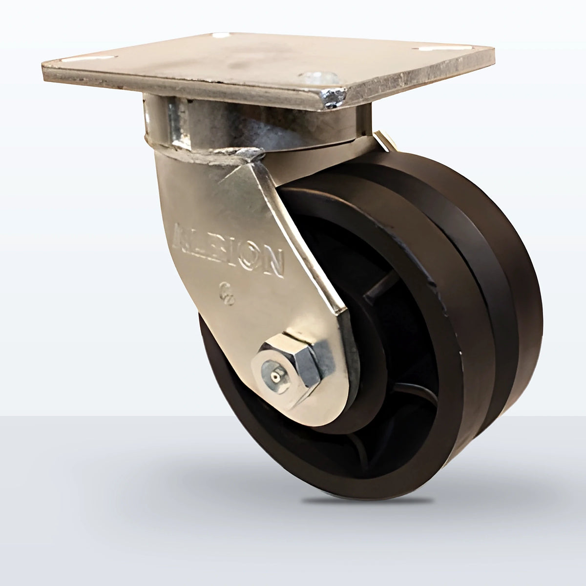 6" V-groove Cast Iron Caster, Top Plate, 3500 lb Capacity - Roller Bearing, 5-1/4 X 7-1/4 Plate