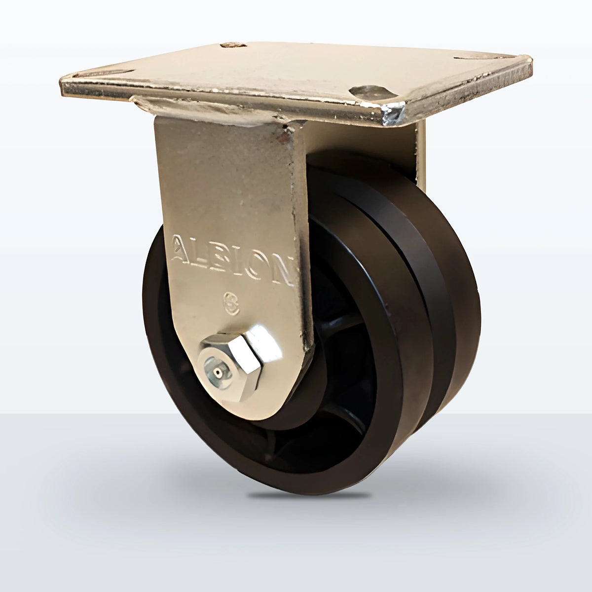 6" V-groove Cast Iron Caster, Top Plate, 3500 lb Capacity - Roller Bearing, 5-1/4 X 7-1/4 Plate