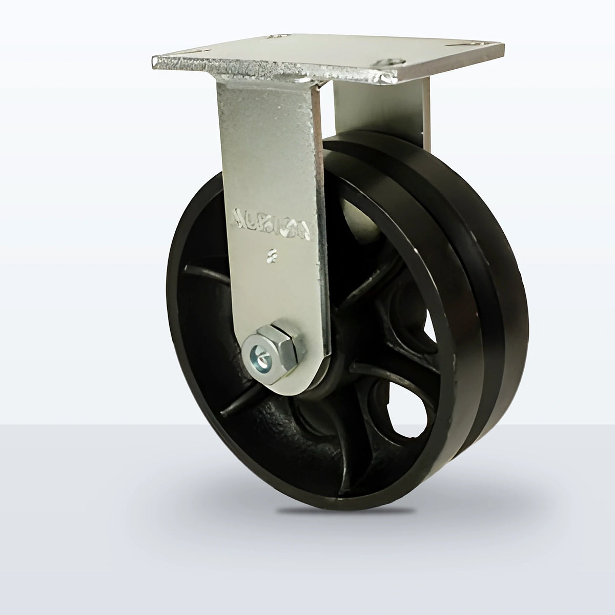 8" V-groove Cast Iron Caster, Top Plate, 3500 lb Capacity - Roller Bearing, 4-1/2 X 6-1/4 Plate