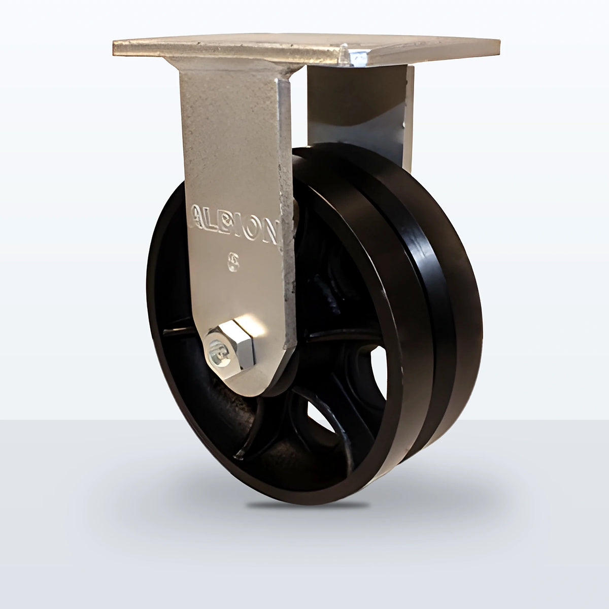 8" V-groove Cast Iron Caster, Top Plate, 3500 lb Capacity - Roller Bearing, 5-1/4 X 7-1/4 Plate