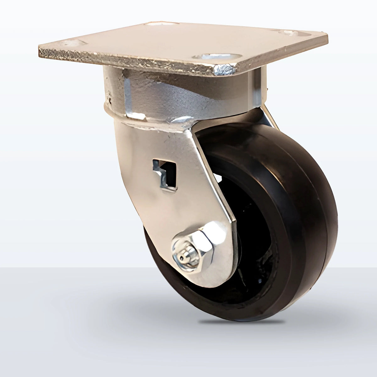4" Rubber on Cast Iron Caster, Top Plate, 400 lb Capacity - Roller Bearing, 4 X 4-1/2 Plate