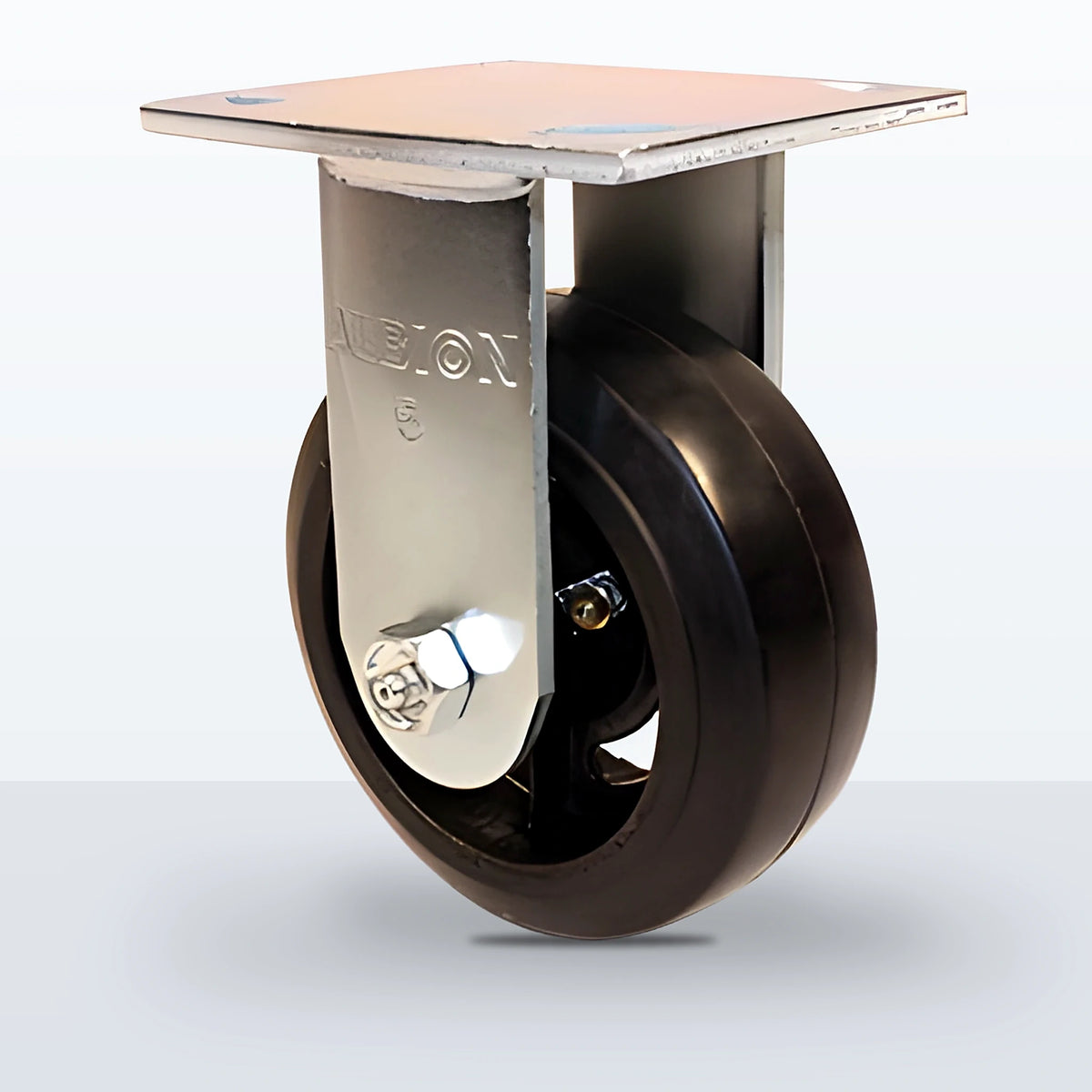 5" Rubber on Cast Iron Caster, Top Plate, 400 lb Capacity - Roller Bearing, 4 X 4-1/2 Plate