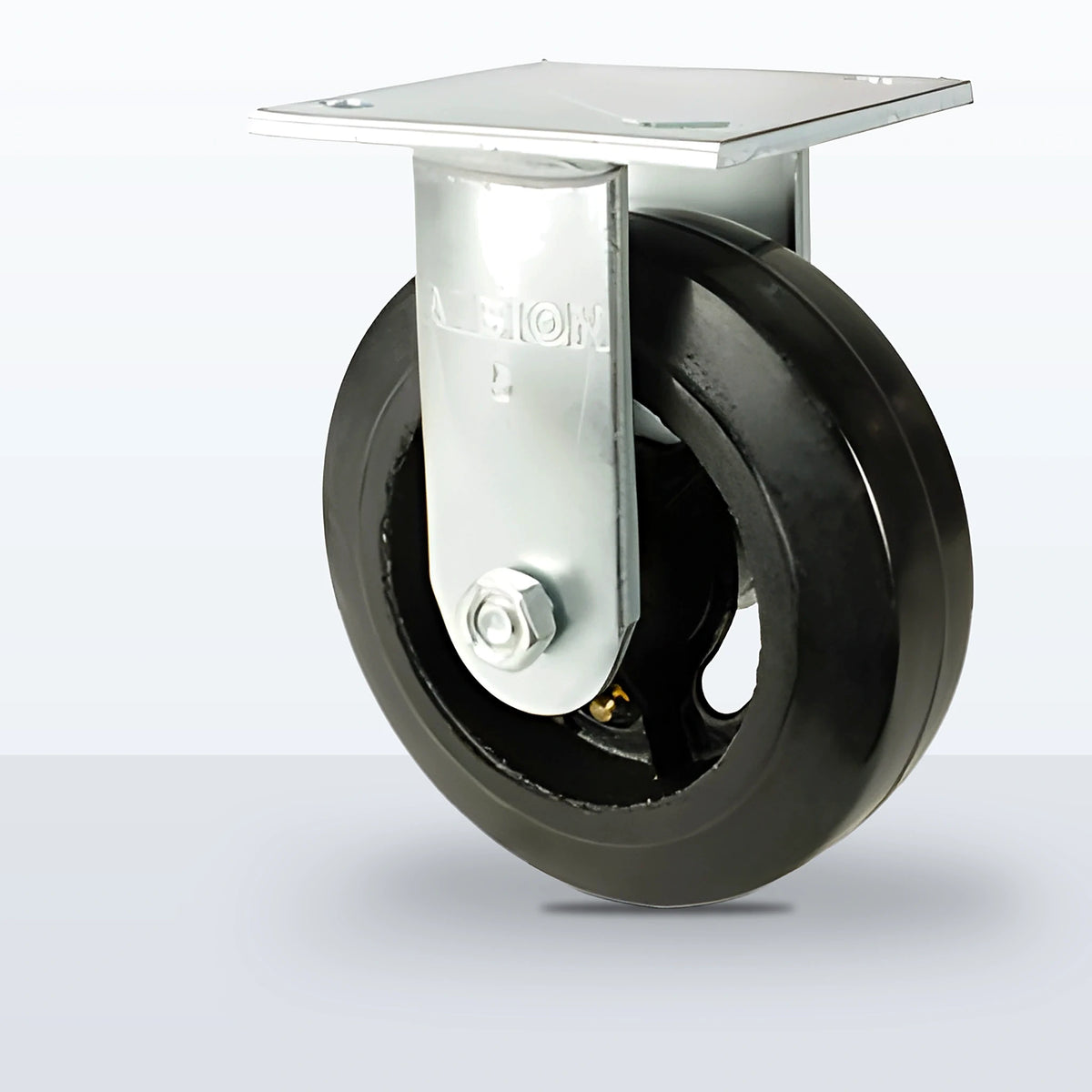 6" Rubber on Cast Iron Caster, Top Plate, 550 lb Capacity - Roller Bearing, 4 X 4-1/2 Plate