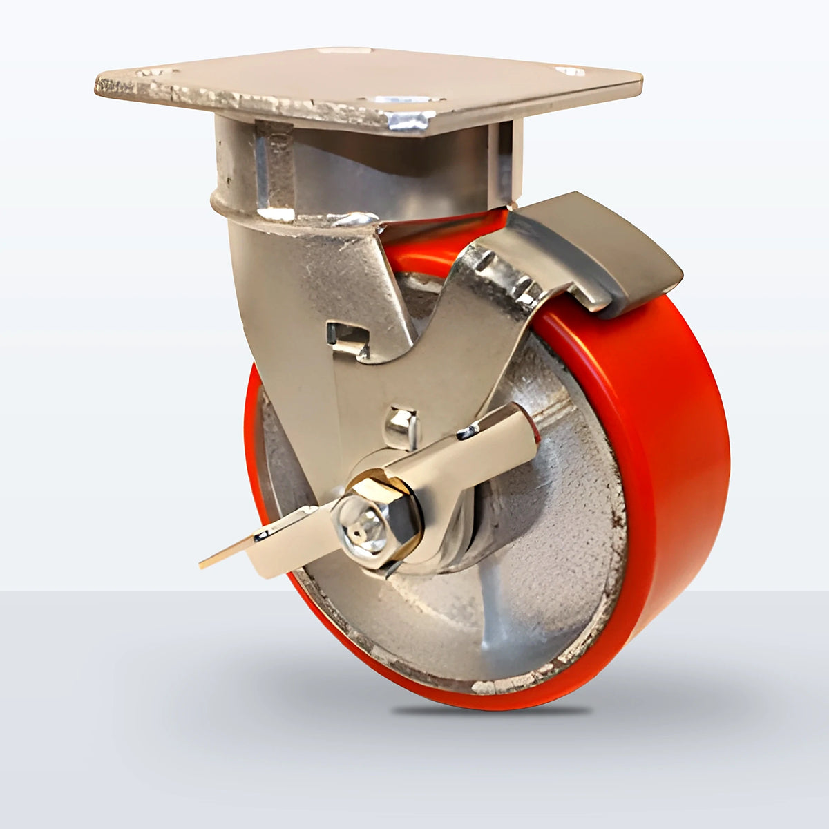 5" Polyurethane on Cast Iron Caster, Top Plate, 1100 lb Capacity - Roller Bearing, 4 X 4-1/2 Plate