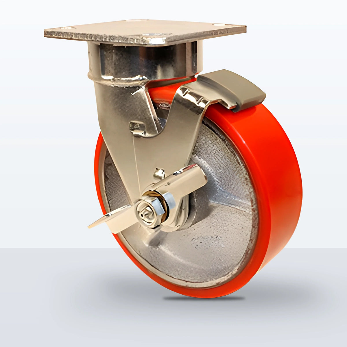 6" Polyurethane on Cast Iron Caster, Top Plate, 1200 lb Capacity - Roller Bearing, 4 X 4-1/2 Plate