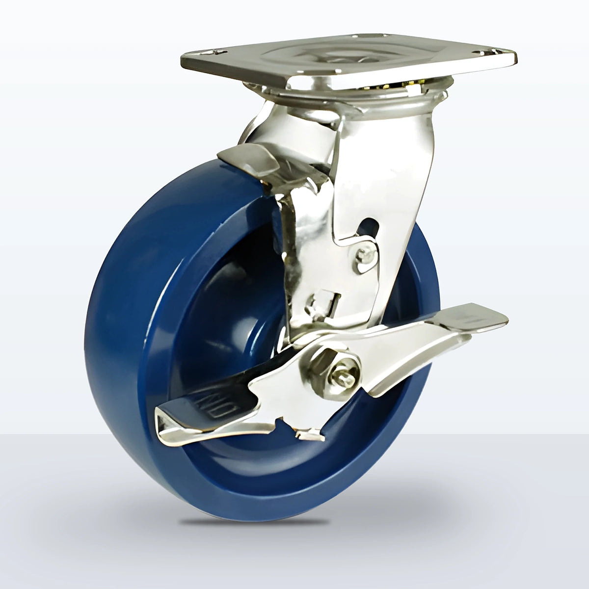 Stainless Steel 6" Solid Polyurethane Caster, Top Plate, 900 lb Capacity - Delrin Bearing
