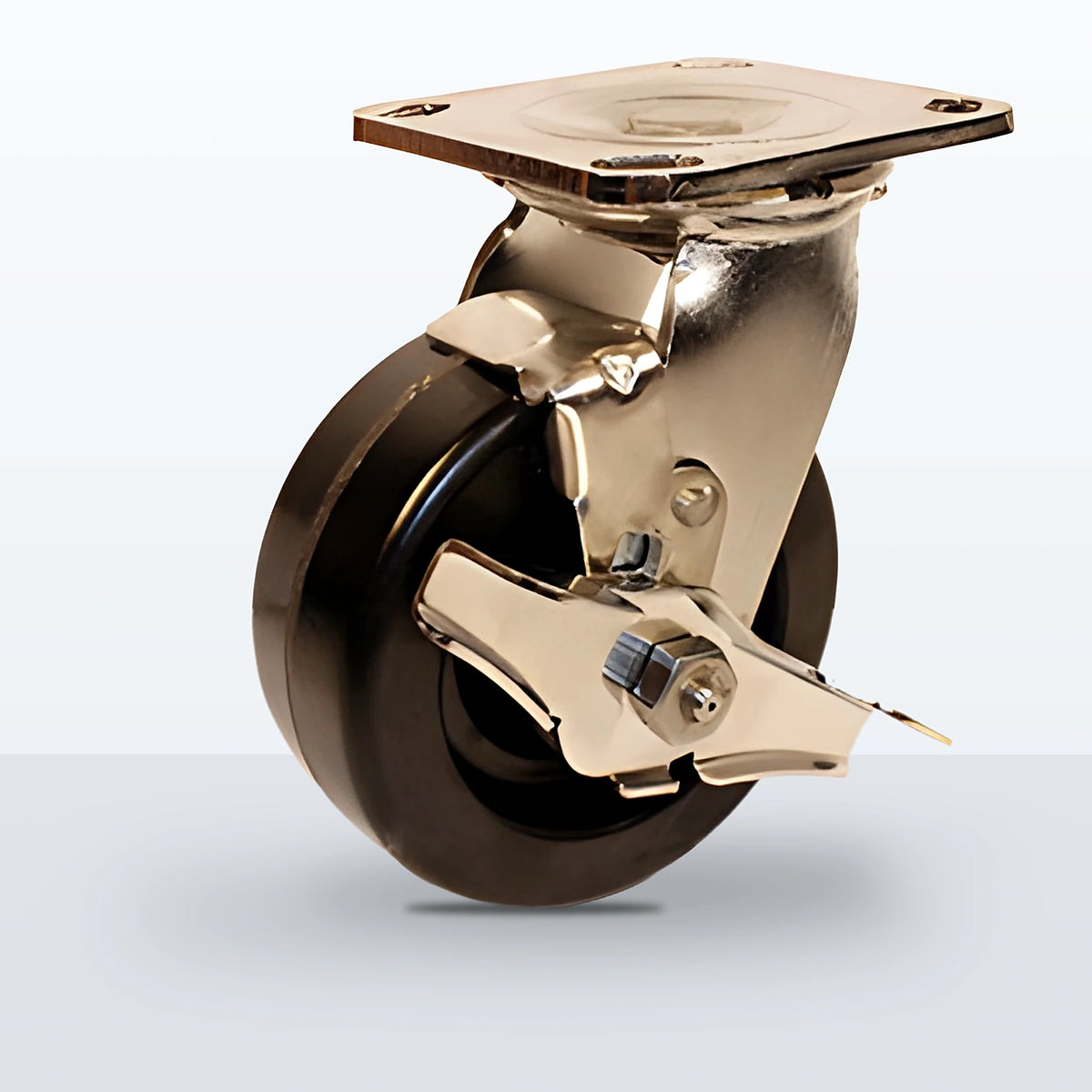 Stainless Steel 5" Phenolic Caster, Top Plate, 1000 lb Capacity - Delrin Bearing