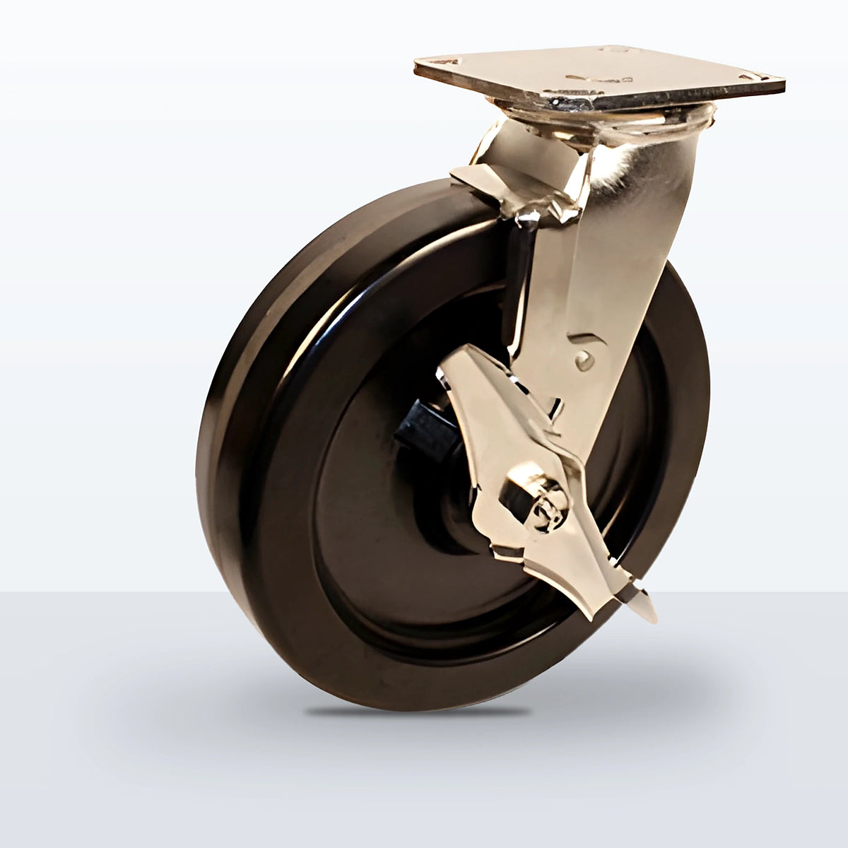 Stainless Steel 8" Phenolic Caster, Top Plate, 1250 lb Capacity - Delrin Bearing